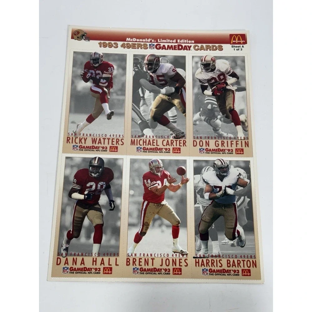 10x McDonald's Limited Edition NFL 1993 S Francisco 49ers GameDay Football cards